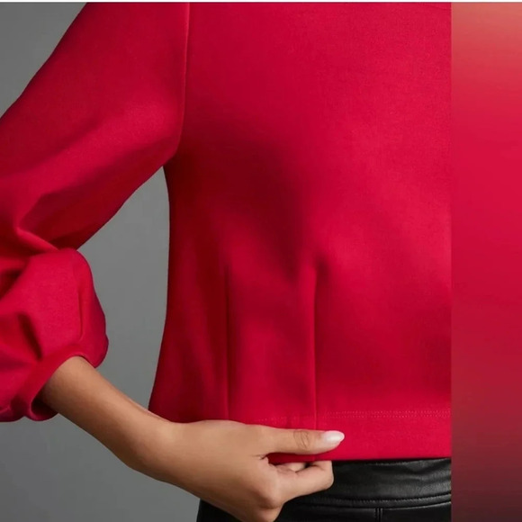 Maeve × Anthropologie Corset Poof Sleeve Crop Shirt Top Fushia Pink Size Small - Picture 3 of 11